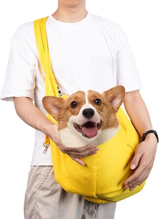 Трагеція для собак маленьких порід | Руки вільні, безпечна переноска для собак, регульована переноска для маленьких тварин, переноска для подорожей та прогулянок на відкритому повітрі (Жовта)