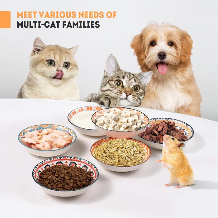 Набір мисок для котів (6 шт.) з кераміки: миски для корму, годівниці, мисочки для води