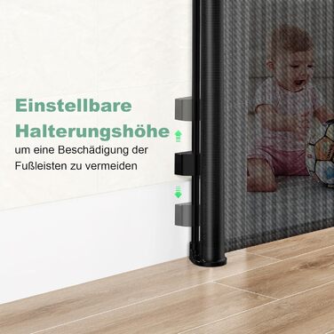 Захист для сходів з замком, висувний захист для дітей та собак, 150 см ширина, 83 см висота, автоматична засувка, чорний (140 см, без свердління)