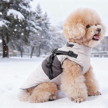 Тепла зимова куртка для собак маленьких та середніх порід, вітронепроникна, з шлейкою, для активного відпочинку та катання на лижах, для собак, цуценят, на вулицю, тепла жилетка, костюм (білий, 2XL)