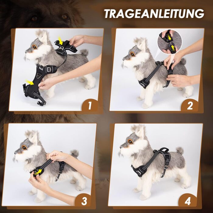 Шлейка для собак великих порід, анти-тяга, з 2 карабінами та зручною ручкою, регульована та світловідбиваюча, з м'якою підкладкою, для щоденних тренувань (Чорний, L)