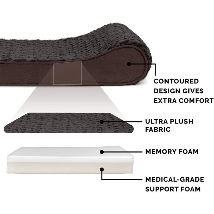 Ліжко для собак Furhaven з Memory Foam, велике/середнє, знімний, пральний чохол, до 17,2 кг, штучне хутро та замша, шоколадно-коричневе, 91x61x14 см