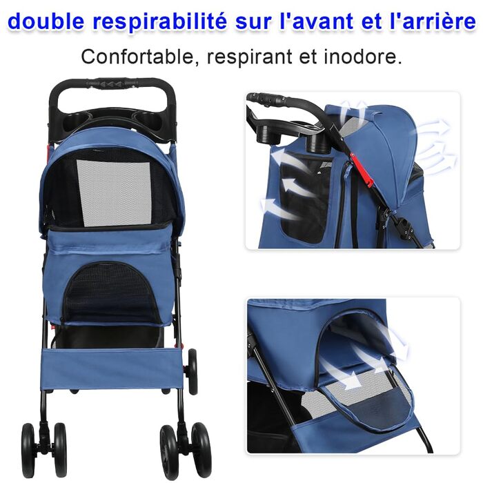 Дитяча коляска для собак та котів Homewell, складна, з ременями через плече, багажником та тримачем для напоїв, до 20 кг (блакитна)