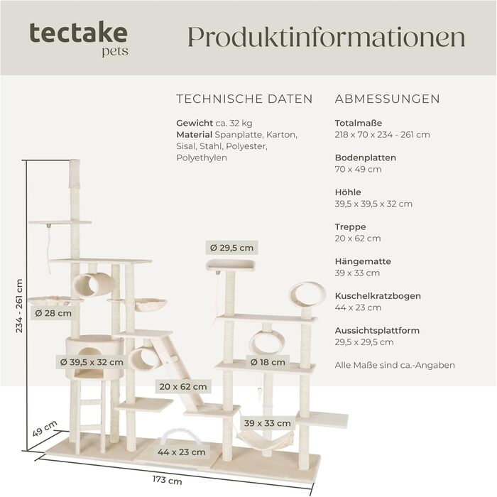 Дряпка для котів tectake Snooky | Ігровий центр з багатоярусною дряпкою та будиночком | Платформи для спостереження (Сірий, Бежевий)