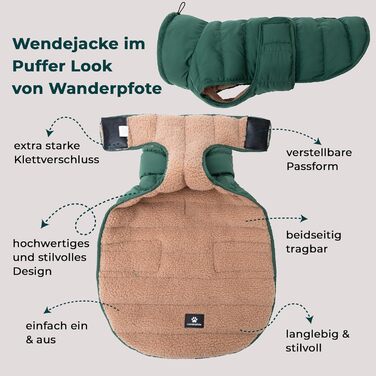 Зимовий теплий одяг для собак: двосторонній теплий одяг з пуховим дизайном, теплий одяг з Sherpa, сучасна куртка для собак, зимовий одяг для собак (зелений/бежевий, 65)