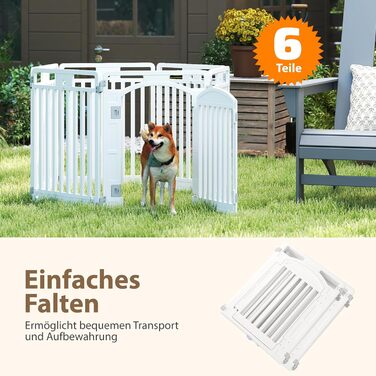 Лягувачка для цуценят COSTWAY з 6 панелей, біла, 80 см, для дому та вулиці