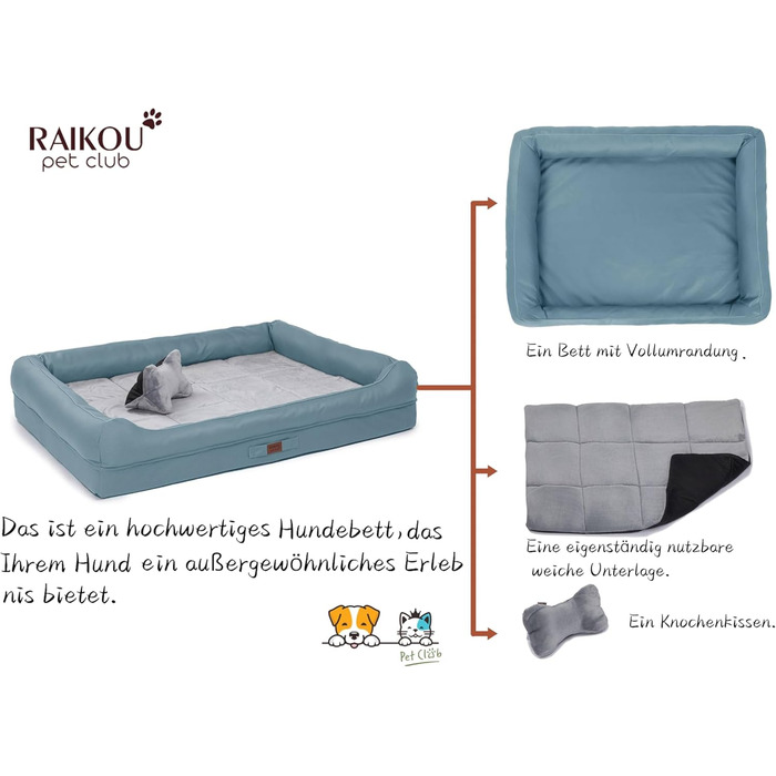 Райкоу - ліжко для собак з знімним подушкою, м'яке та миється - місце для сну, подушка для собак, собаче ліжко, килимок для собак - високоякісне ліжко для тварин для вашого вірного друга. (Блакитний, 100 * 80 * 9 см) 100*80*9 см Блакитний