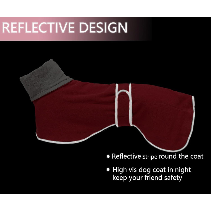Зимовий одяг для собак Morezi: теплий флісовий жилет для Вундеркінів, Лурчерів та Грейхаундів, з світловідбиваючими смугами, регульований ремінь, червоний, розмір S (довжина спини 51-53 см)