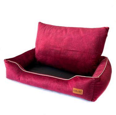 Собаче ліжко з велюру, миється, з високими бортиками – для маленьких та великих собак (M (80x50x18 см), Колір: Вишня)
