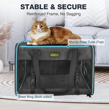 Транспортна переноска для тварин, схвалена TSA, 43.2 x 30 x 24.1 см, м'яка переноска для котів та собак, до 5.4 кг, з туалетом для котів (20x13x13 см), чорна