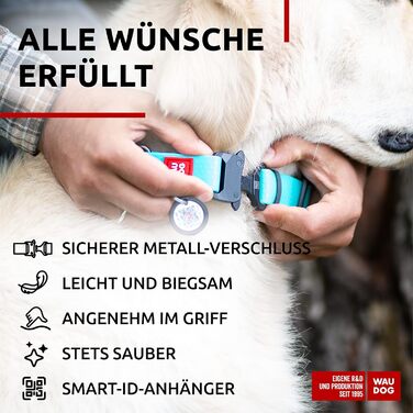 Водонепроникний нашийник для собак WAUDOG: великі, середні та малі породи, регульований, металевий замок, 31-49 см, ширина 25 мм, світловідбиваючий