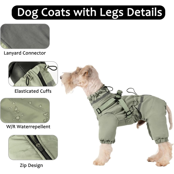 Зимовий теплий накид для собак з отвором для повідка, захист від вітру, тепла куртка для собак, зимовий накид для маленьких, середніх та великих собак (D409 Хакі, XXL)