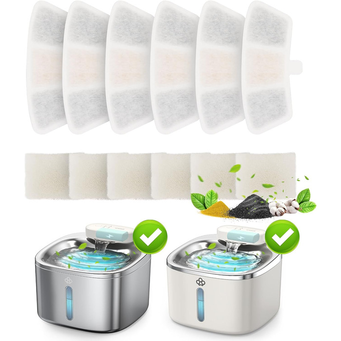 6 шт. Запасні фільтри для кавоварки/поїлки для котів на 3.5л з нержавіючої сталі, модель PW04