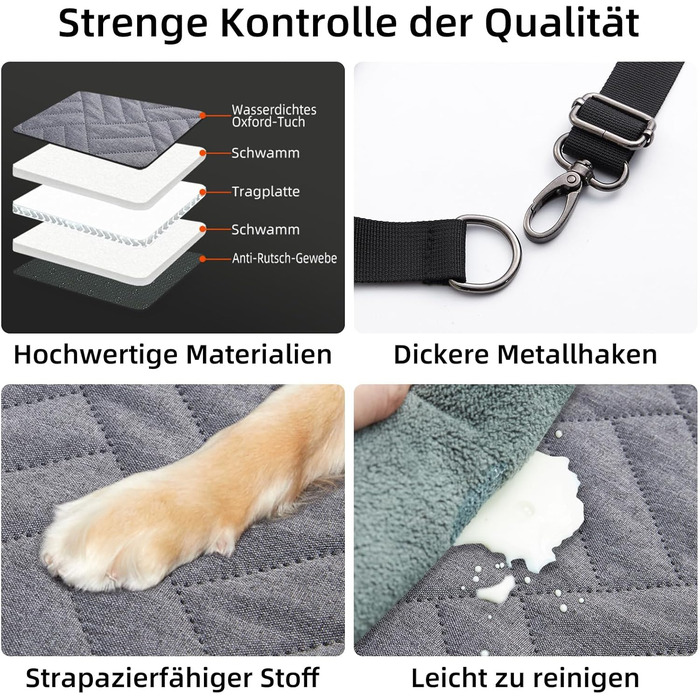 Задній сидіння для собак, жорсткий піддон (132x63,5 см), вантажопідйомність 40 кг, неслизька тканина Oxford для SUV/Kombi/Pick-up (Сірий, універсальний)