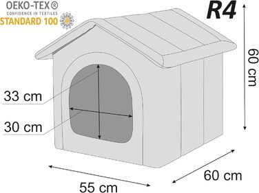 Будка для собак Sales Core R4, 55x60x60 см, сіро-бежева, для дому та вулиці, лежак-будиночок для собак і котів