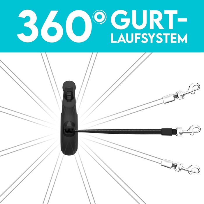 Витяжна повід для собак HUND IST KÖNIG 8м, до 50кг, чорний | Міцний поводок для малих та великих собак | Зручний ручка