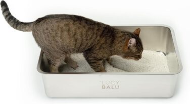LucyBalu® STEELOO відкрита котяча туалетна коробка з нержавіючої сталі XXL – без запаху, сучасна hop-in кішкова туалетна ванна без кришки