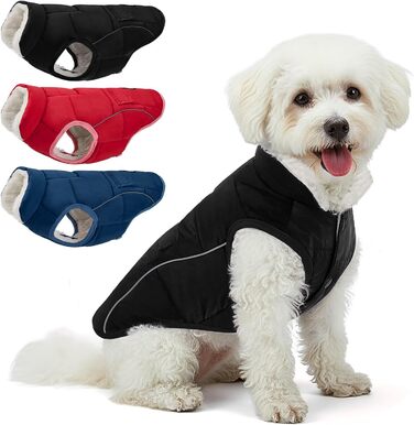 Зимовий одяг для собак SlowTon: теплий пуховий одяг для собак, куртка від снігу з відбиваючими смужками та кишенями, водонепроникний жилет для маленьких та середніх собак, чорний, розмір S