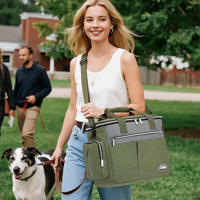 Сумка для собак TAIHOYIN: переноска, набір для подорожей з мисками, килимком та кишенькою для ласощів, зелена