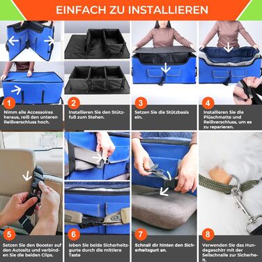 Автокрісло для собак Babenest - стабільне, безпечне, для кількох тварин, велика місткість, синій, L