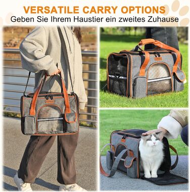 Сумка-переноска для кота/собаки COMSLE, 42x22x25 см, сіра (до 7 кг)