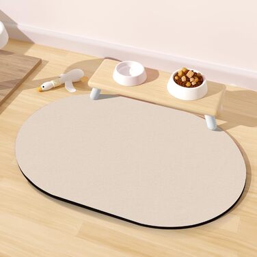 Нековзна підкладка під миску для собак, вбираюча підкладка для собак і котів, 61x40.5 см, для кількох тварин, сумісна з автоматичними годівницями та двома мисками, бежева