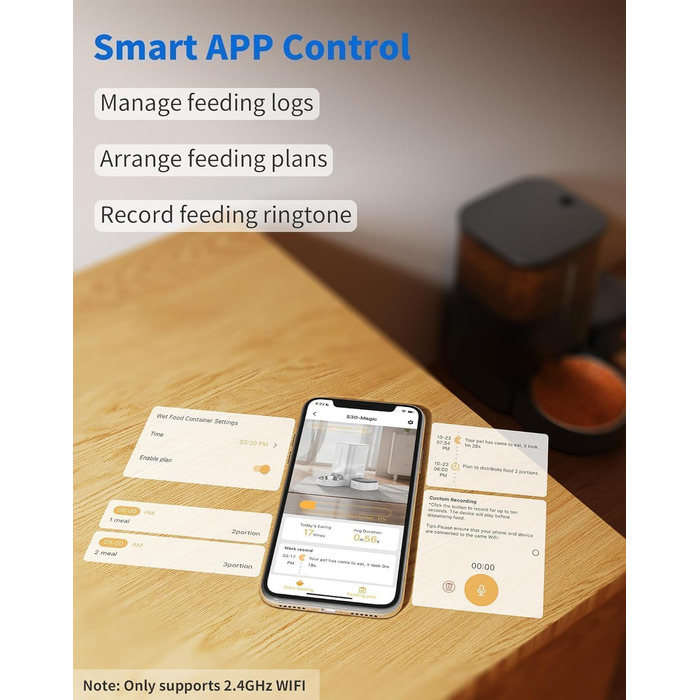 Автоматичний годівниця для котів HoneyGuaridan 2-в-1 з Wi-Fi, для сухого та вологого корму, з охолодженням та сухим мішечком, чорний