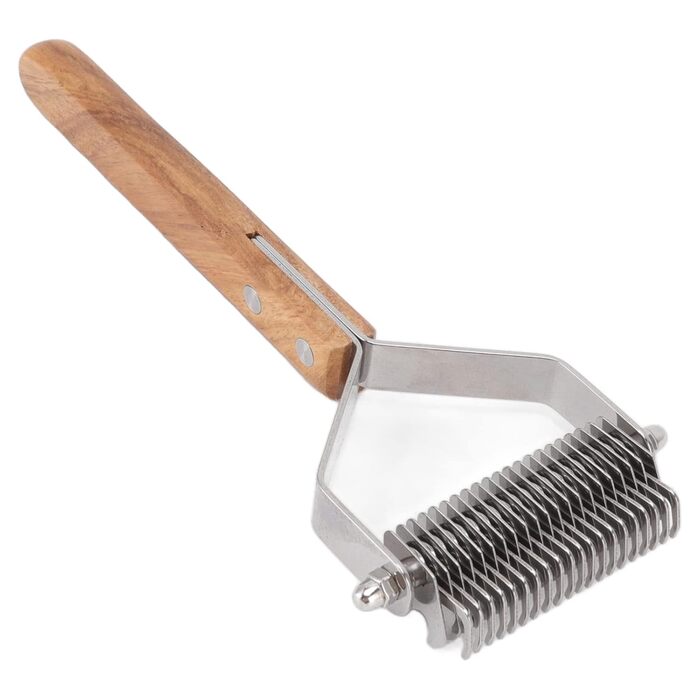 Гребінець для собак з подвійною лінією зубців з нержавіючої сталі, дерев'яною ручкою, для видалення ковтунів, догляду за шерстю котів та цуценят. М'який догляд за шерстю, зменшення випадання шерсті, для здорової шкіри.