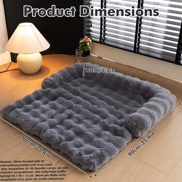 OKYUK Лежанка для собак, зручний корзинка-лежанка, диванчик для собак, чохол для дивана, ручне прання, неслизька, підходить для собак з довгою шерстю (темно-сірий, 90 x 90 x 13 см)