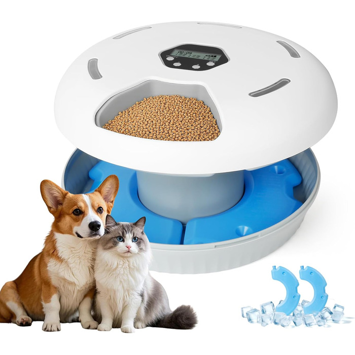 Автоматичний годівник для котів та собак з охолодженням, 6 порцій, акумуляторний таймер