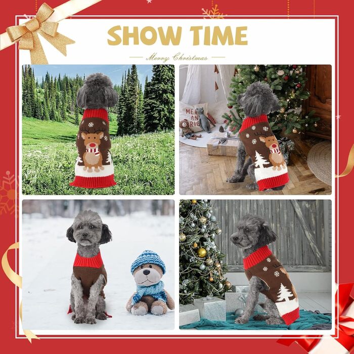 Стильний святковий светр для собак: теплий, м'який, з рентієром, для маленьких собак, коричневий, для осені та зими