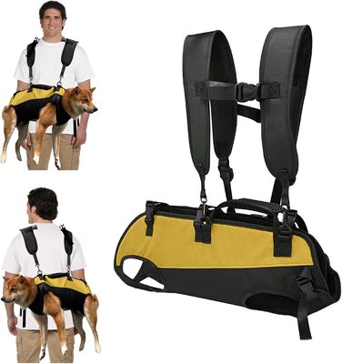 Шлейка-рюкзак для собак PETCUTE, для великих собак, з ручкою, регульована, для собак з артритом та проблемами з суглобами, 7.5-15 кг (S, чорний+жовтий)
