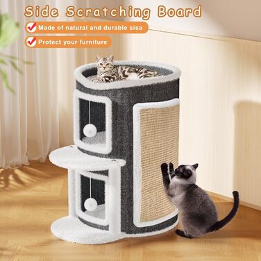 Двоповерхова кімната-будиночок для котів з когтеточкою, платформа та іграшкою, 60x40x40 см / 40x40x60 см