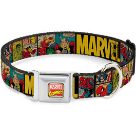 Нашийник для собак Buckle-Down з пряжкою, Marvel, ретро-комікси, чорний/жовтий, ширина 2,5 см, для шиї 23-38 см, малий