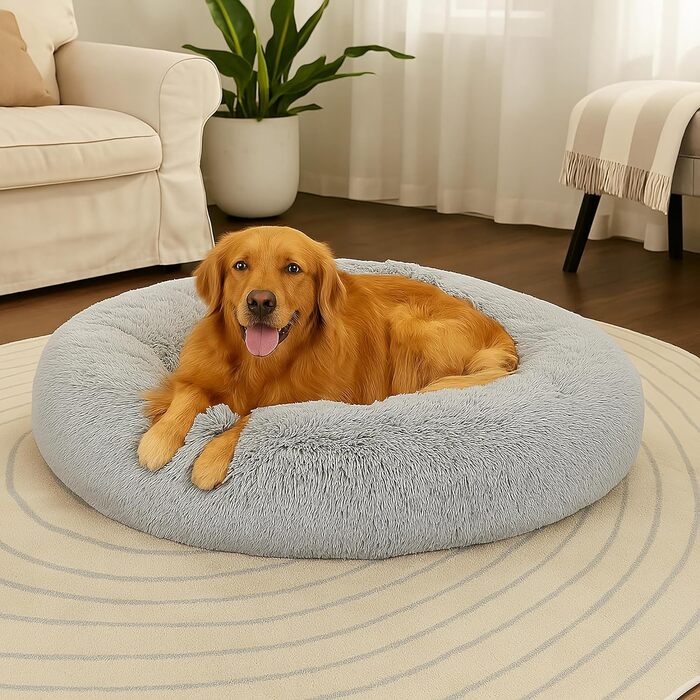 Крісло-лежанка для собак та котів Donut, плюшеве, зручне, 100x100x20 см, світло-сіре