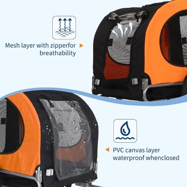 Дитячий велосипед-причеп для собак до 40 кг – з безпечною лідкою, прапорцем, 20-дюймовими шинами, амортизацією, водонепроникним покриттям з ПВХ, сталевим каркасом, вентиляційними вікнами – помаранчевий