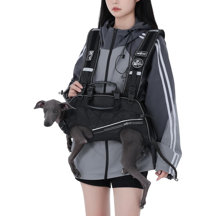 Рюкзак-переноска та повідковий ремінь для собак, для маленьких собак (4-8 кг) - чорний, XL, Wakytu