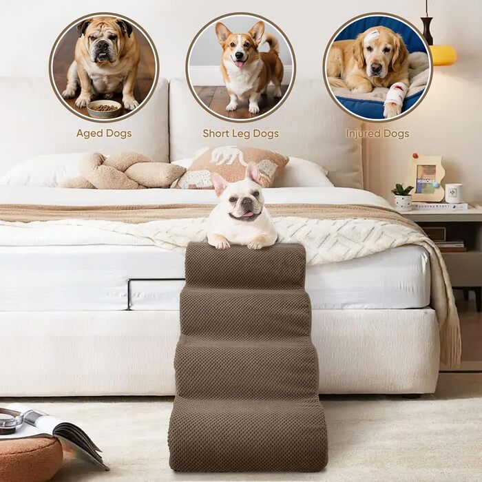 Сходинка для собак та котів PAWSCART, 4-ступенева, 49.8 см, м'який пінополіуретан, протиковзка поверхня