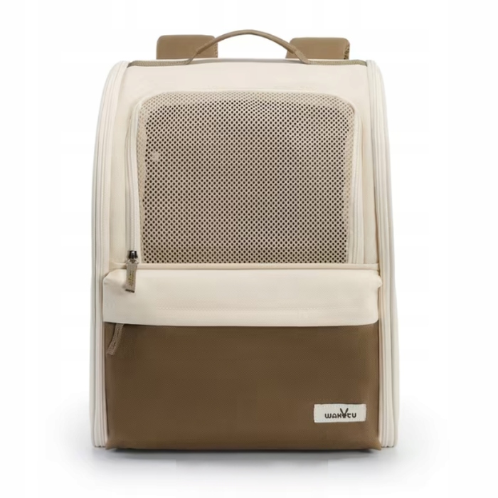 Складаний переноска-рюкзак для котів та собак, бежевий, великий, з сітчастими кишенями