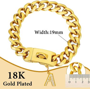 Срібний собачий нашийник 15 мм з кулоном, ланцюжок для прогулянок з нержавіючої сталі з кубинськими зв'язками, міцний, не кусається, для собак малих та середніх порід (55 см, золото-19 мм)