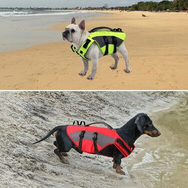 Жилет рятувальний для собак CITEKOILE з ручкою та світловідбиваючими елементами, регульований, для малих, середніх та великих собак, міцний, для водних видів спорту, плавання та катання на човні, червоний, XS, червоний