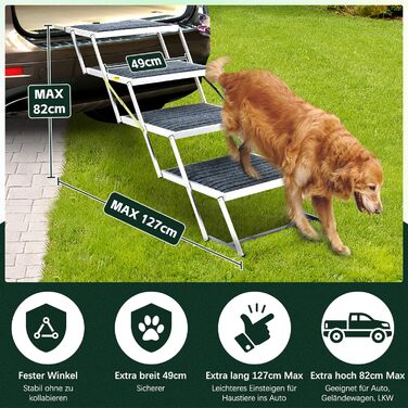 Сходинка для собак у машину з килимком, широка, 4 сходинки, складана, до 100 кг, для вантажівок та SUV