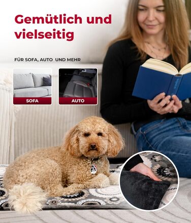 Лежак для собак HS-Hundebett, двосторонній, 65x95 см, антрацит, м'який наповнювач 3 см, для дивану, авто та перенесення, Mandala, вироблено в Німеччині