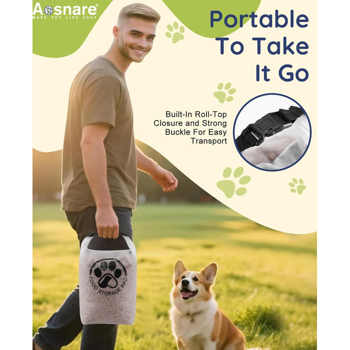 Контейнер для корму для тварин на 25 порцій з 2 складеними мисками для подорожей – прозорий, з водонепроникним закриттям, зберігає сухий корм свіжим для кемпінгу