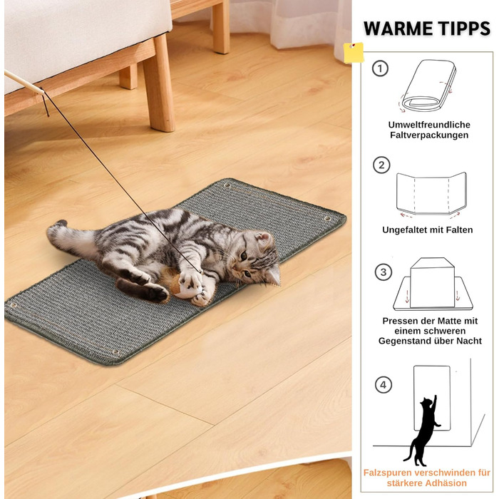 Килимок для котів JanYoo від подряпин, сизаль, 60x25 см (коричневий), 2 шт.