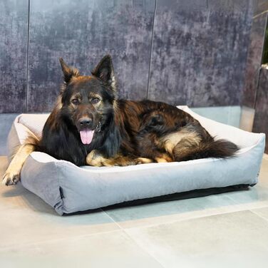 Квіткове ліжко для собак Teo 100x80 см, сіре - м'яке, знімний чохол, для собак середніх порід