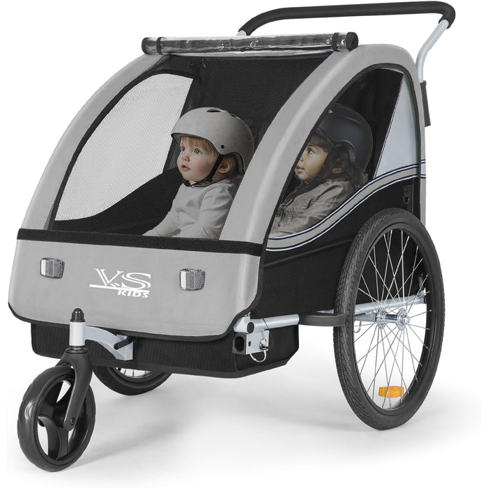 Дитячий причіп Tiggo VS 2 в 1: велосипедний причіп та коляска-візок, сірий