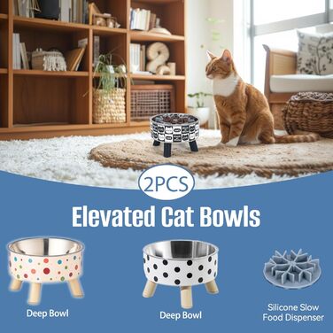 Набір з 2 мисок для котів з повільним годуванням, широкі, з нержавіючої сталі, пластикова підставка, силікон, повільний годівник, зручні для вусів, миска для води та корму для домашніх тварин, годівниця для котів