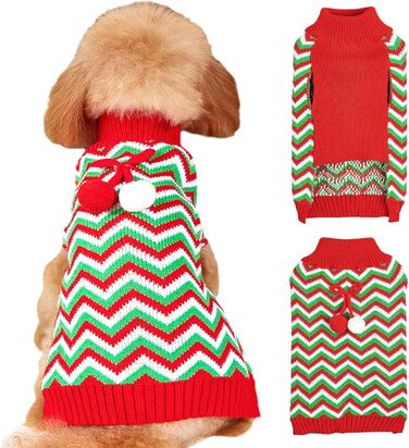 Стильний зимовий светр Jecikelon для собак, теплий і м'який, розмір L, зелений в смужку. Ідеальний для маленьких собак та цуценят.