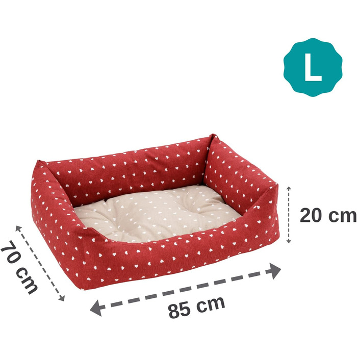 Кругле ліжко для собак Baroni Home з м'яким матрацом, 70x85 см, червоно-білі сердечка